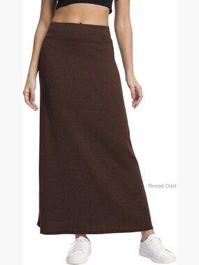 High Waist A-Line Maxi Skirt Ribbed Knit Long Skirt Women's Casual
